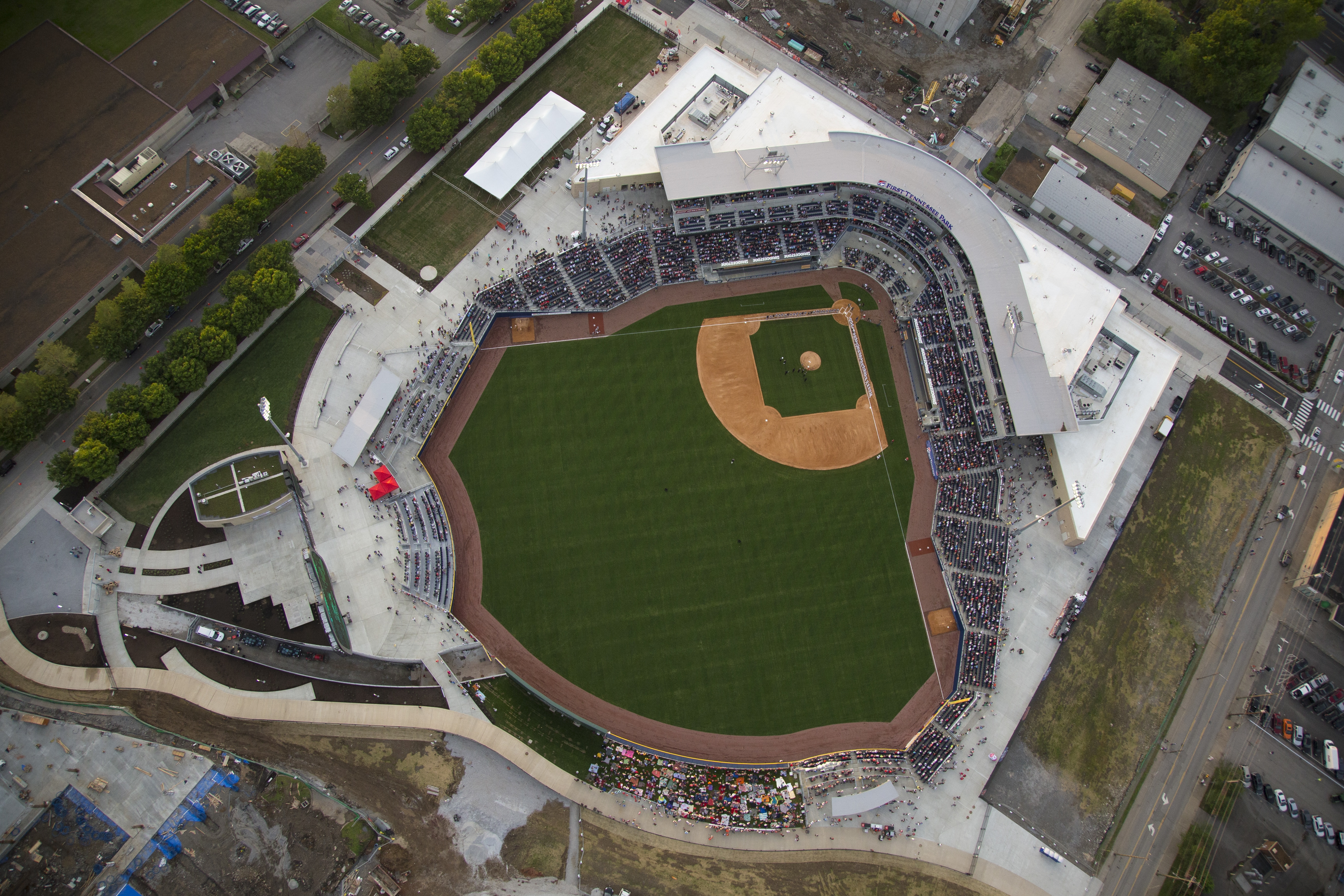 Aerial View of First Tennessee Park, home of the Nashville Sounds - Aerial Innovations Southeast