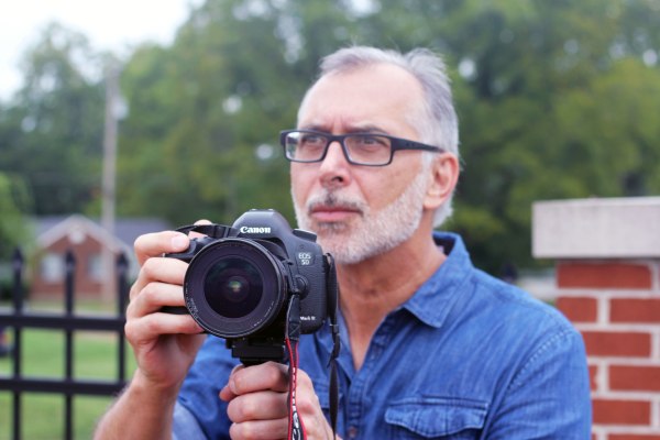 Rick pondering architectural photography with his Canon at Lipscomb University in Nashville, TN - Aerial Innovations Southeast